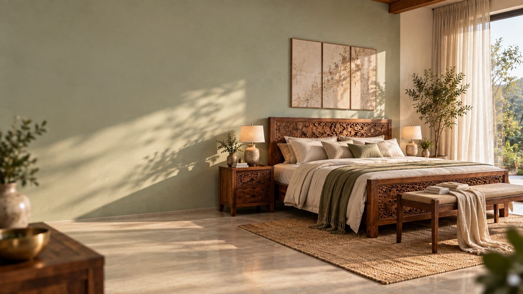 A bedroom furnished with made-to-order solid wood pieces