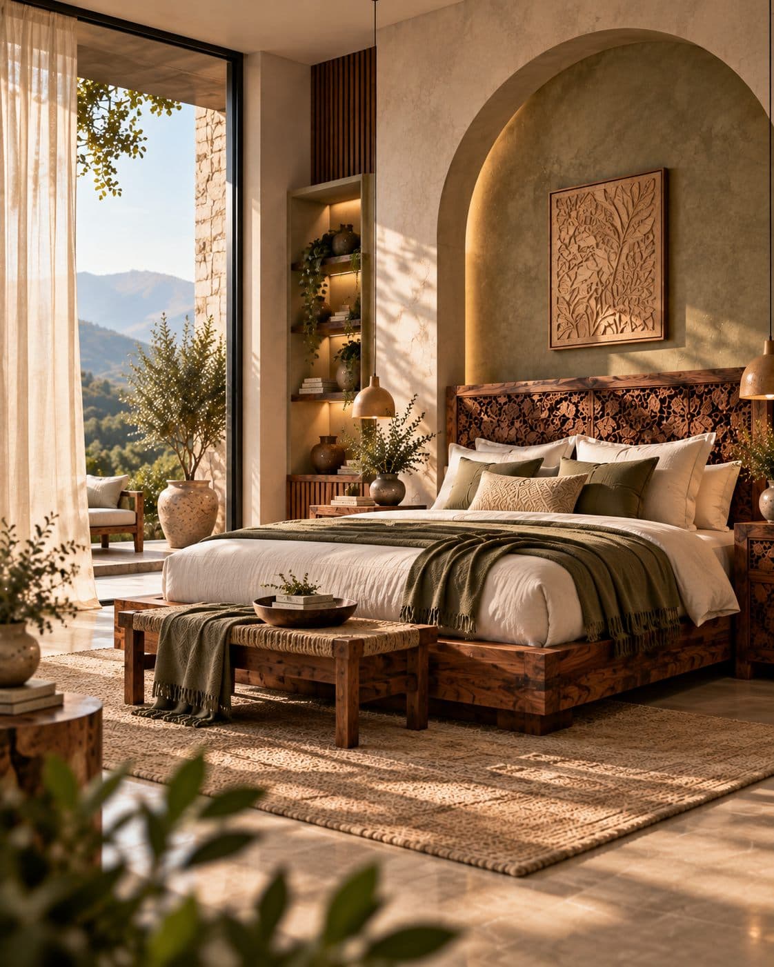A solid wood bedroom in morning light