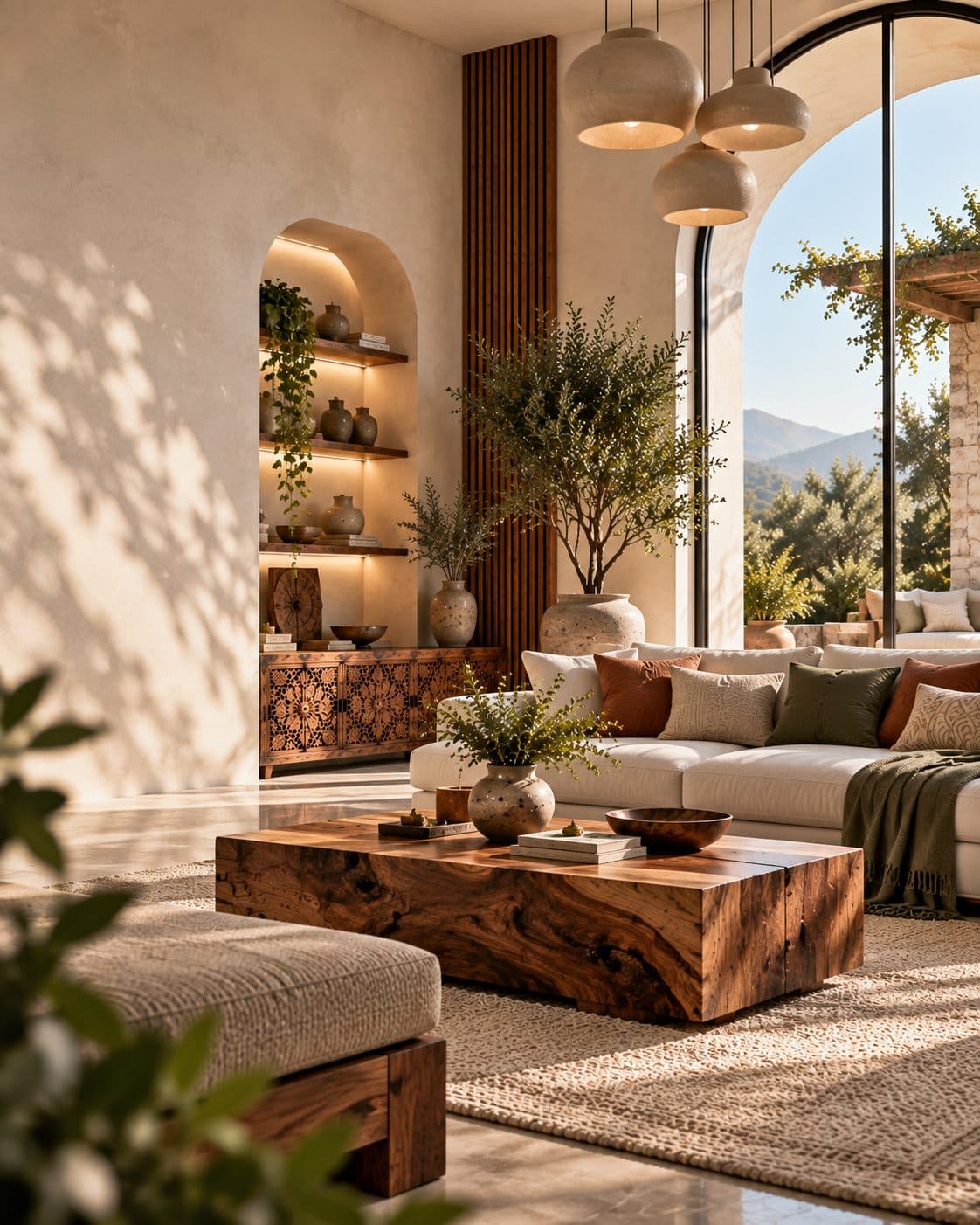 A warm solid wood living room