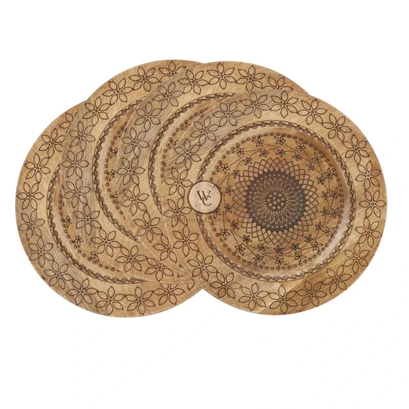 Mango Wood Hand-Carved Charger Plate Set, another view