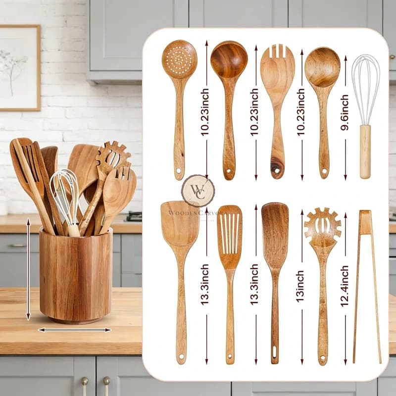 Acacia Wood Utensil Set with Holder, another view