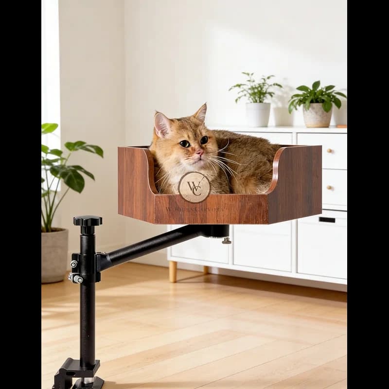 Acacia Wood Swivel Cat Perch Bed, another view