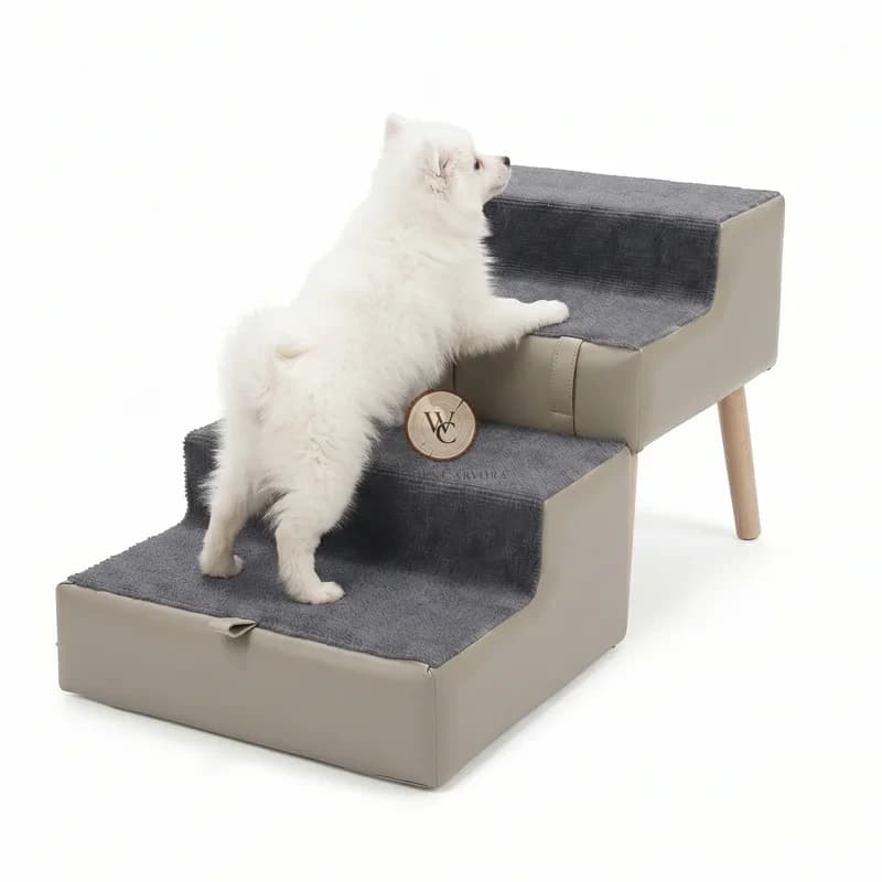 Acacia Wood Folding Pet Stairs / Ottoman, another view