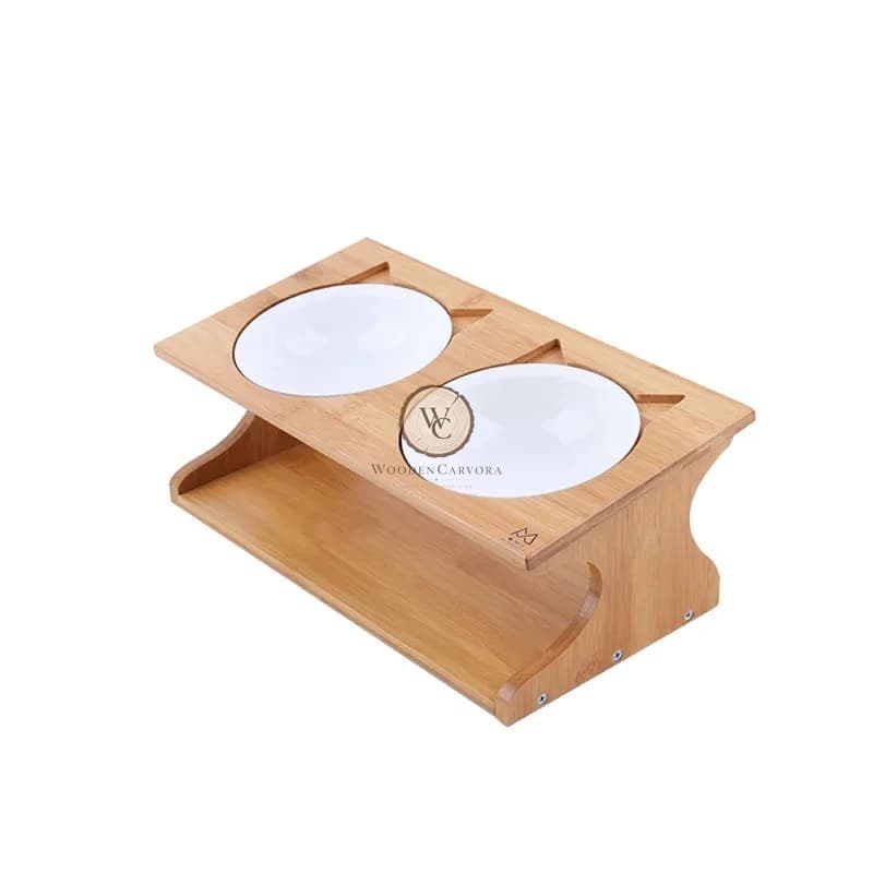 Ceramic & Bamboo Elevated Bowl Stand