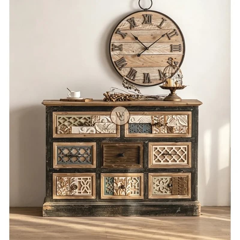 Sheesham Wood Hand-Carved Storage 8-Drawer Chest, another view