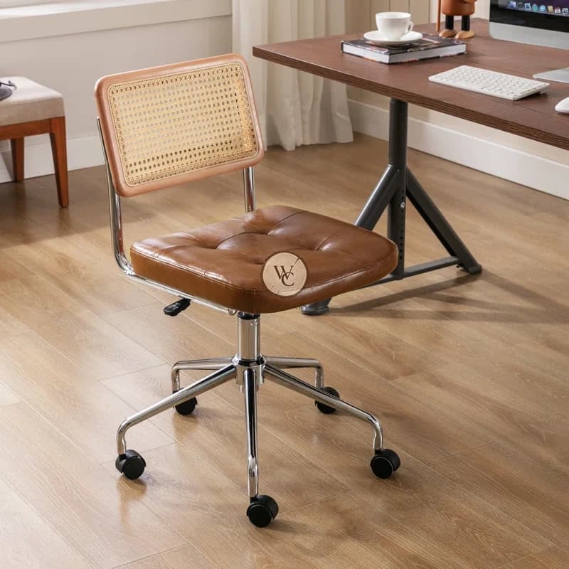 Rattan & Faux Leather Office Chair