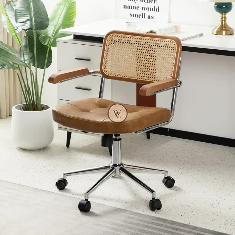 Rattan & Leather Office Chair