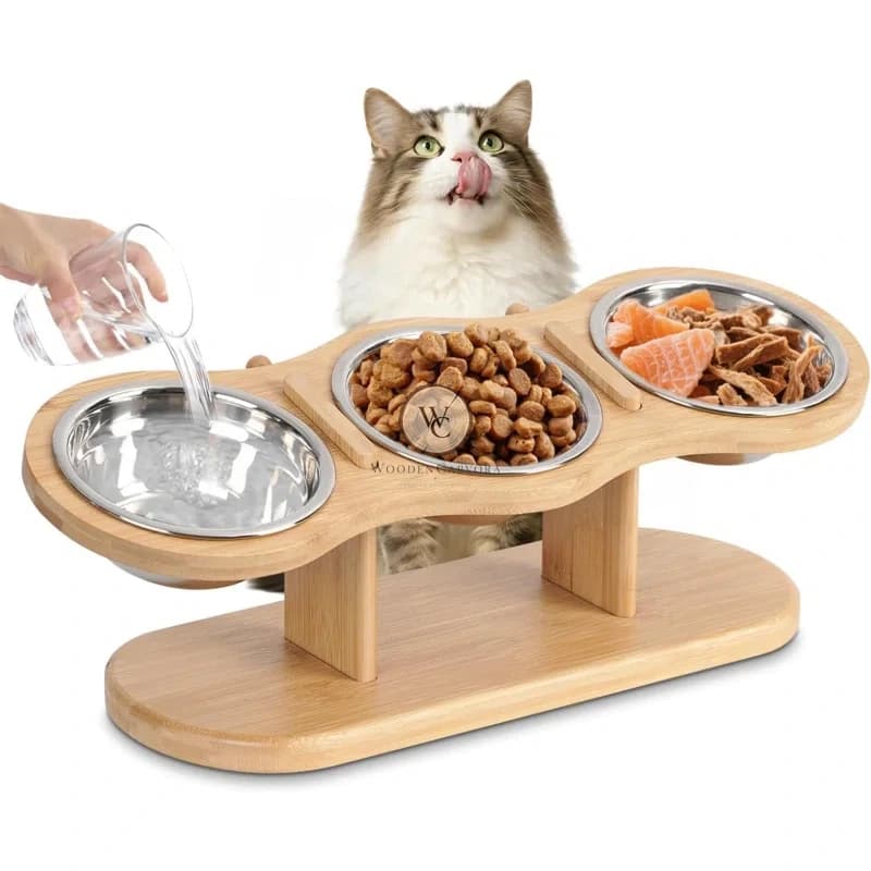 Stainless Steel & Bamboo Pet Bowl & Feeder 4
