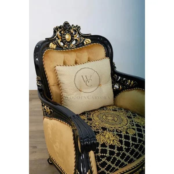Baroque Hand-Carved Sofa with Gold Leaf Finish, Solid Mahogany, another view