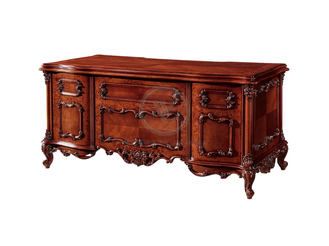 Luxury Antique Executive Office Desk | Ornate Carved Wooden Writing Table with Storage, another view